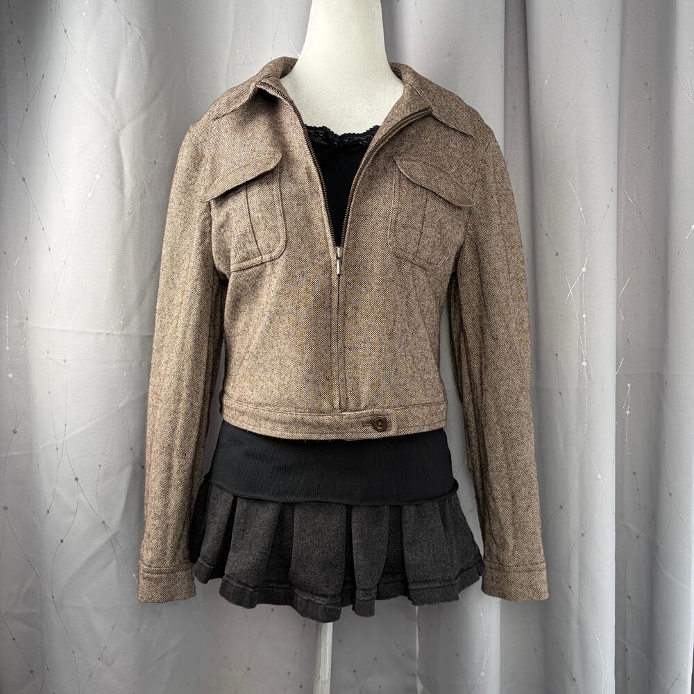 VTG GAP Cropped Harrington Jacket Women's M Brown Wool Blend Rare Minimalist Y2K - Picture 3 of 12